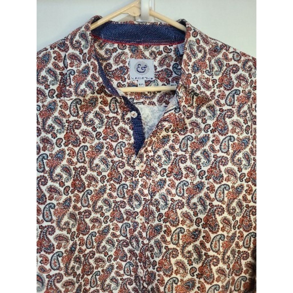 Kilburne & Finch Men's Plus Size LS Button Up Peach/Orange/Blue Paisley size XXL